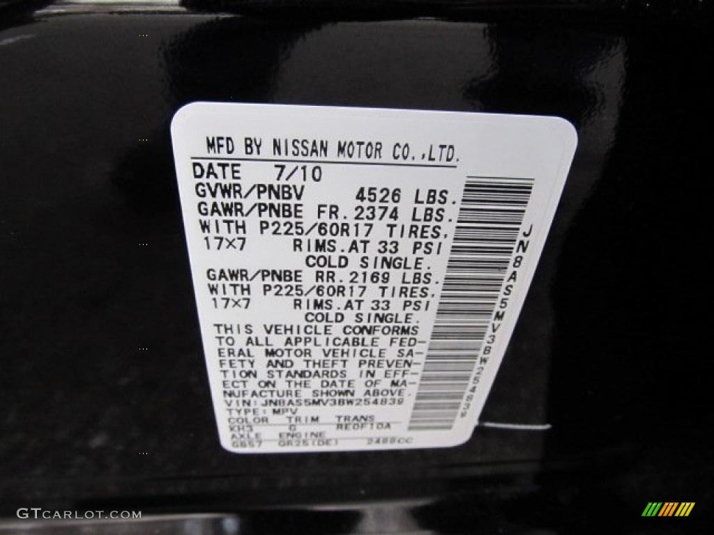 2011 Nissan Rogue SV AWD Info Tag Photo #42796078