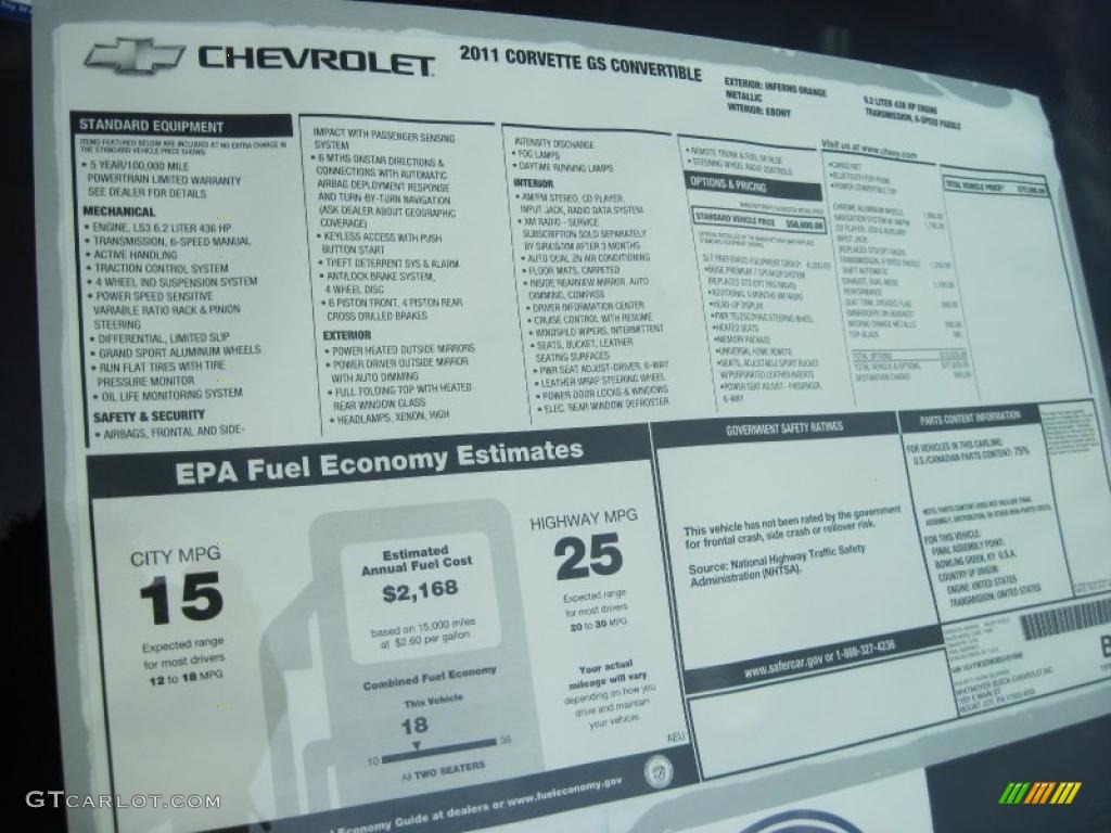 2011 Chevrolet Corvette Grand Sport Convertible Window Sticker Photo #42804646