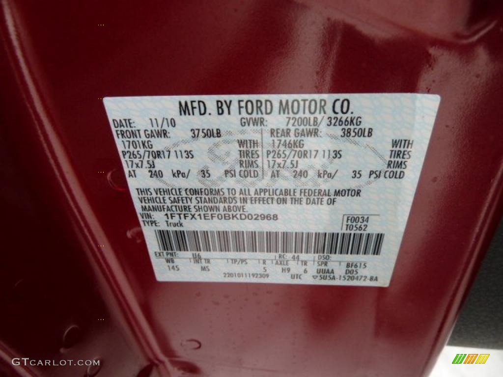 2011 F150 Color Code U6 for Red Candy Metallic Photo #42817582