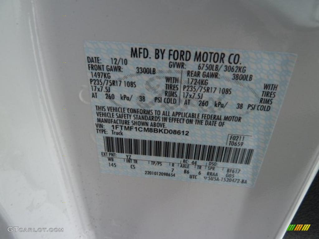 2011 F150 Color Code YZ for Oxford White Photo #42818042