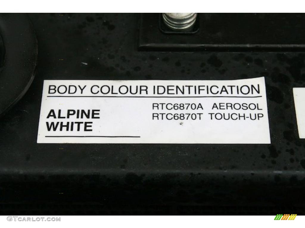1995 Defender Color Code RTC6870A for Alpine White Photo #42827002