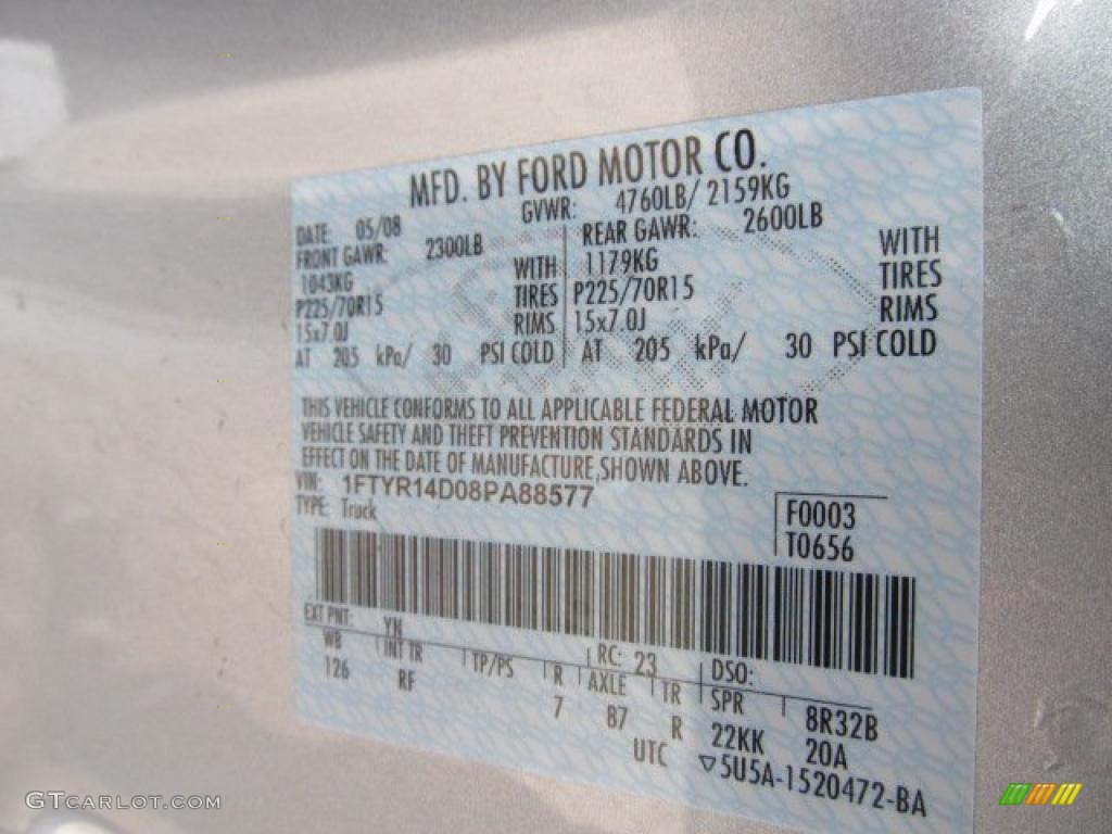 2008 Ranger Color Code YN for Silver Metallic Photo #42828038