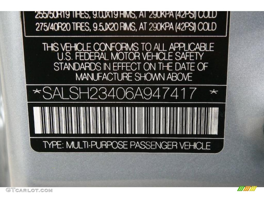 2006 Land Rover Range Rover Sport Supercharged Info Tag Photo #42828182
