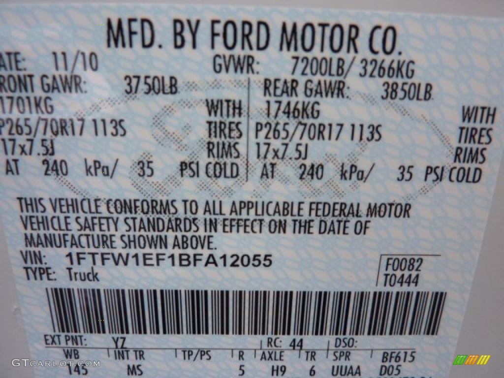 2011 F150 Color Code YZ for Oxford White Photo #42828314