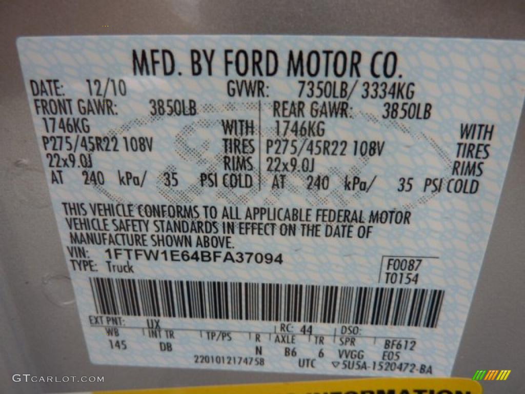 2011 F150 Color Code UX for Ingot Silver Metallic Photo #42828690