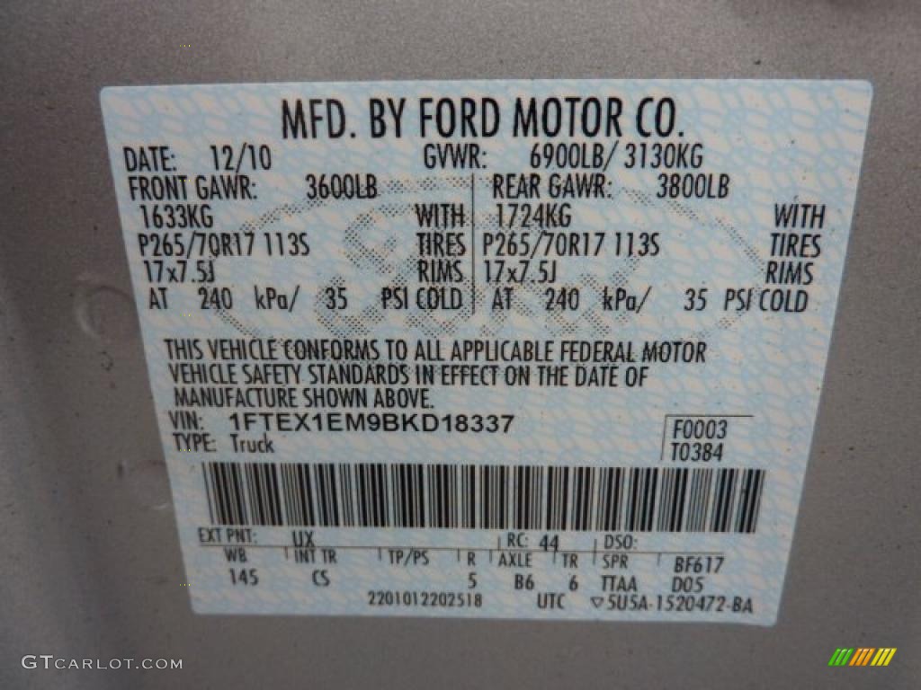 2011 F150 Color Code UX for Ingot Silver Metallic Photo #42829138