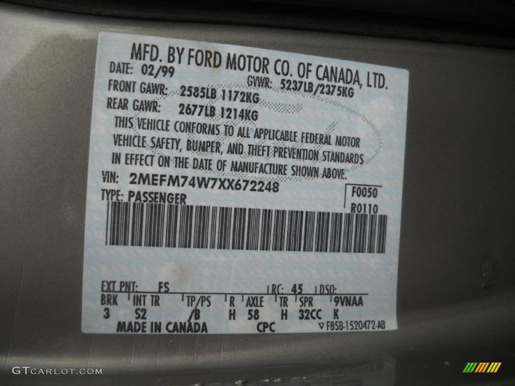 1999 Grand Marquis Color Code FS for Spruce Green Metallic Photo #42834530