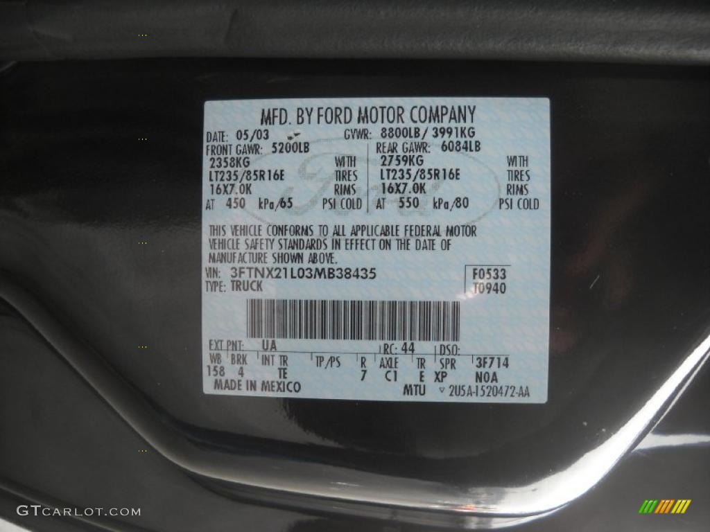 2003 F250 Super Duty Color Code UA for Black Photo #42835510