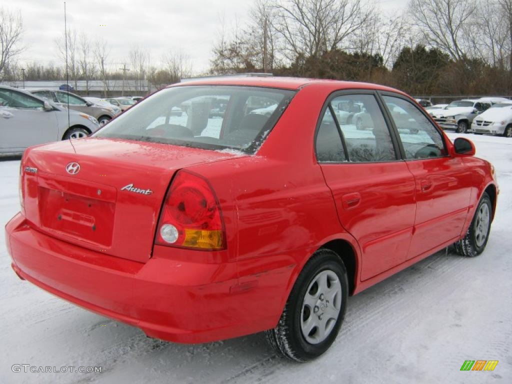 2004 Accent GL Sedan - Retro Red / Gray photo #2