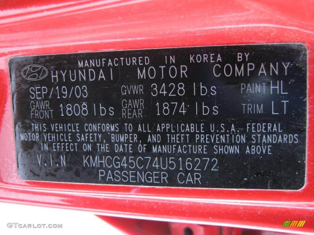 2004 Hyundai Accent GL Sedan Color Code Photos