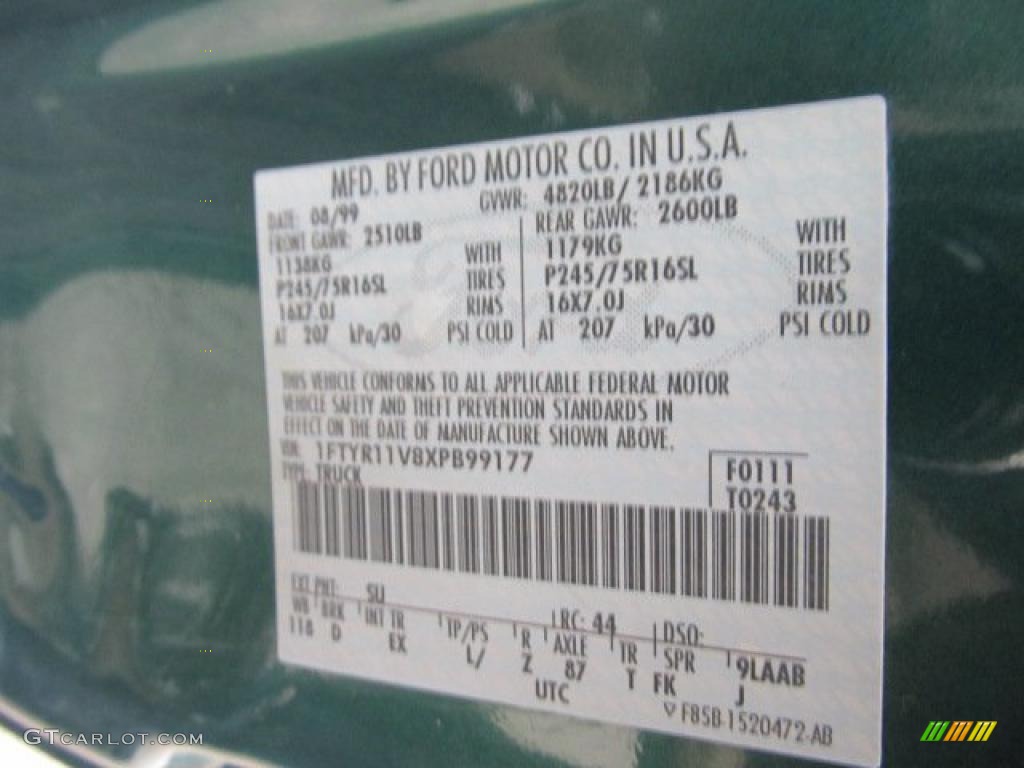 1999 Ford Ranger Sport Regular Cab 4x4 Color Code Photos