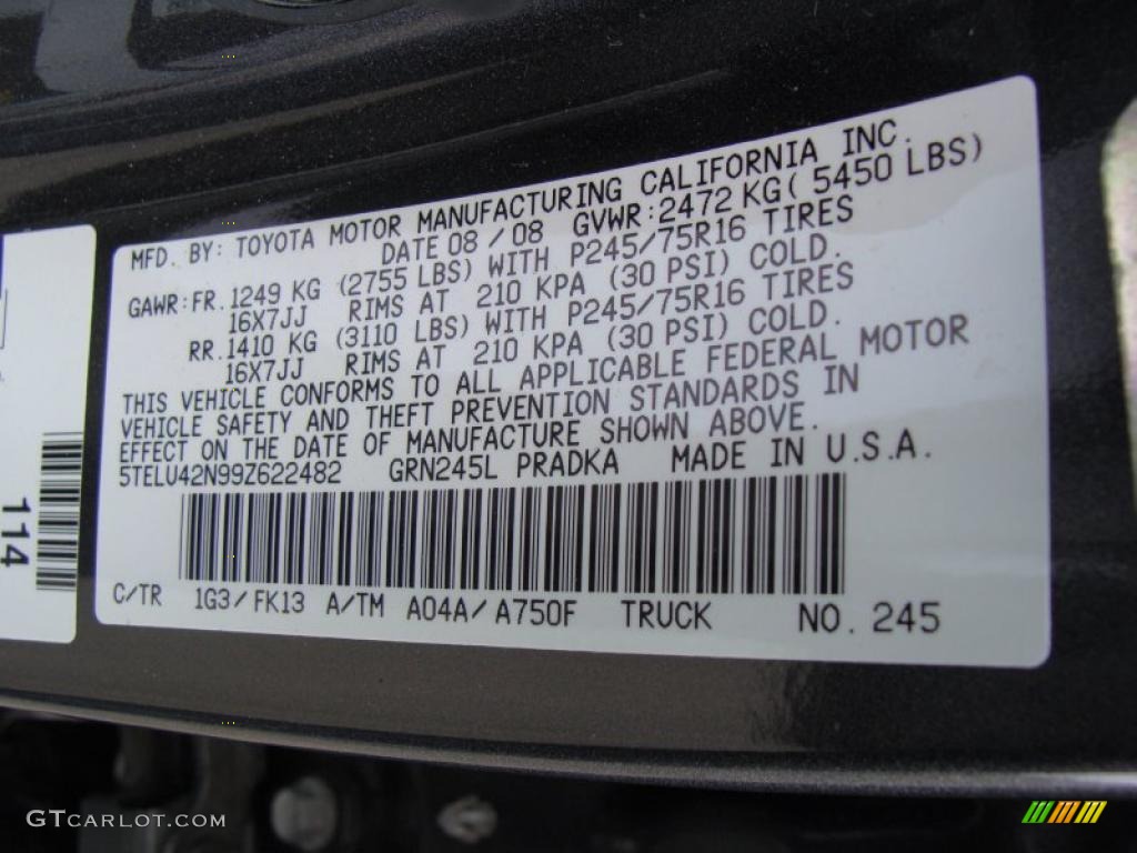 2009 Tacoma Color Code 1G3 for Magnetic Gray Metallic Photo #42860398