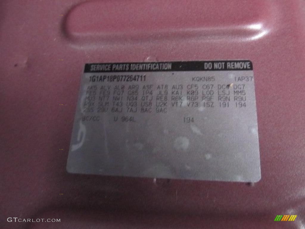 2007 Chevrolet Cobalt SS Supercharged Coupe Info Tag Photo #42863898