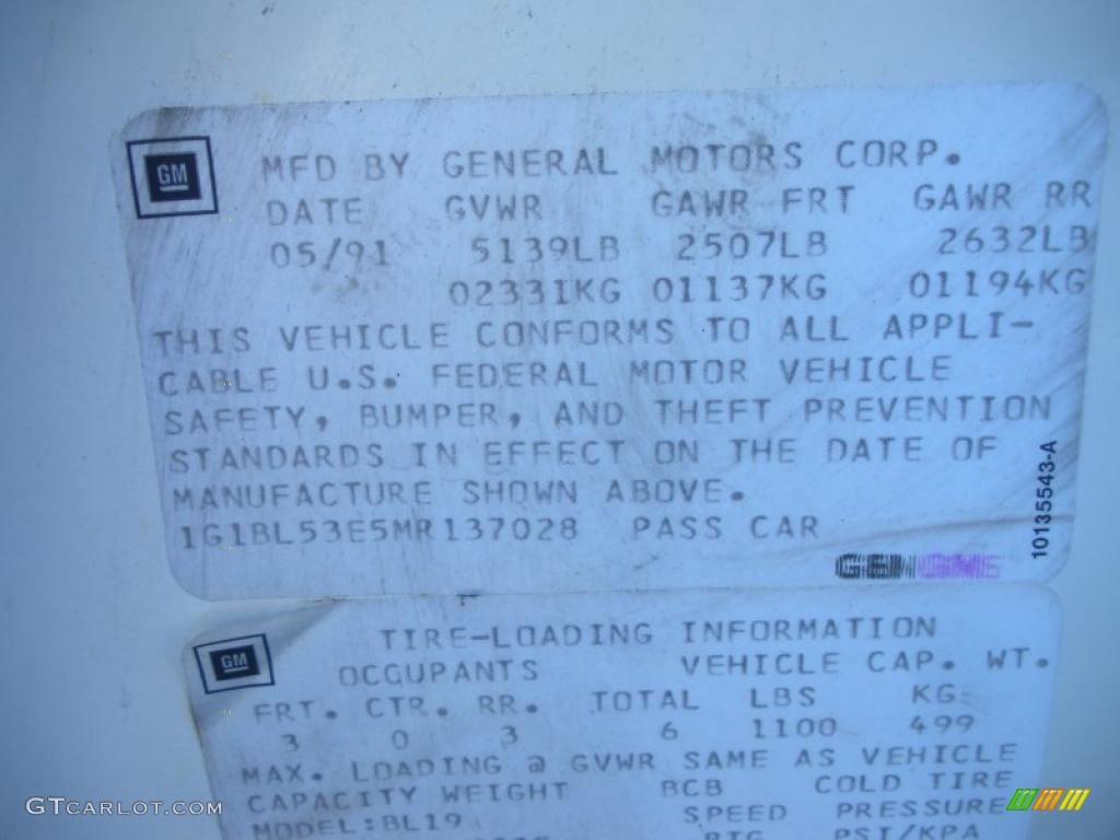 1991 Chevrolet Caprice Sedan Info Tag Photos