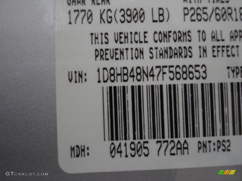 2007 Durango Color Code PS2 for Bright Silver Metallic Photo #42888857