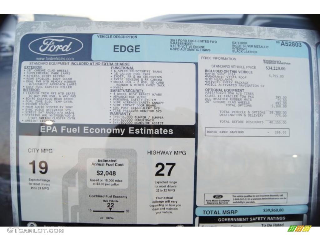 2011 Ford Edge Limited Window Sticker Photo #42890105