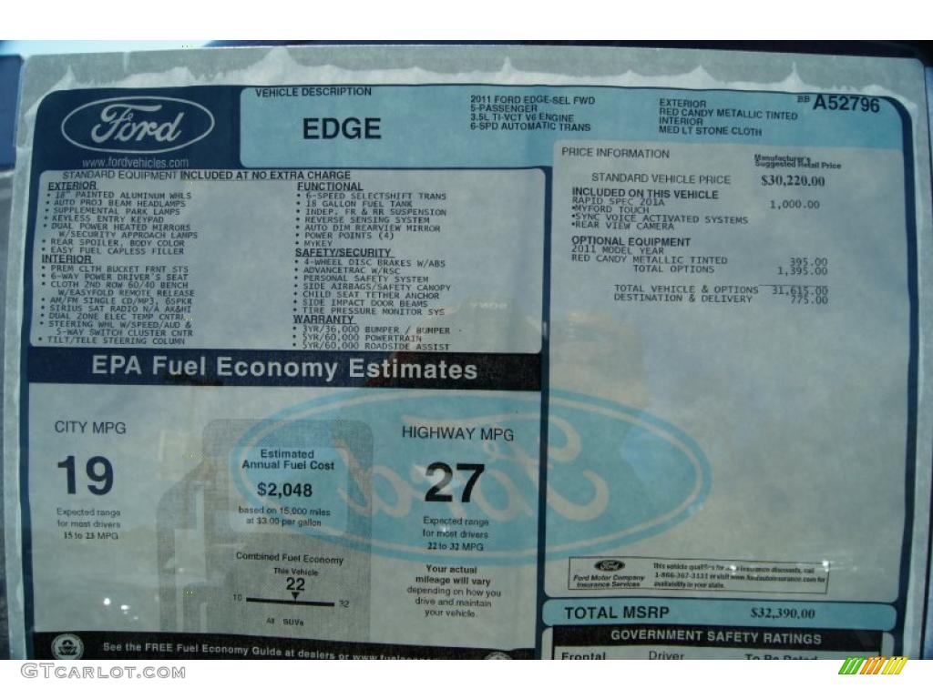 2011 Ford Edge SEL Window Sticker Photo #42891513