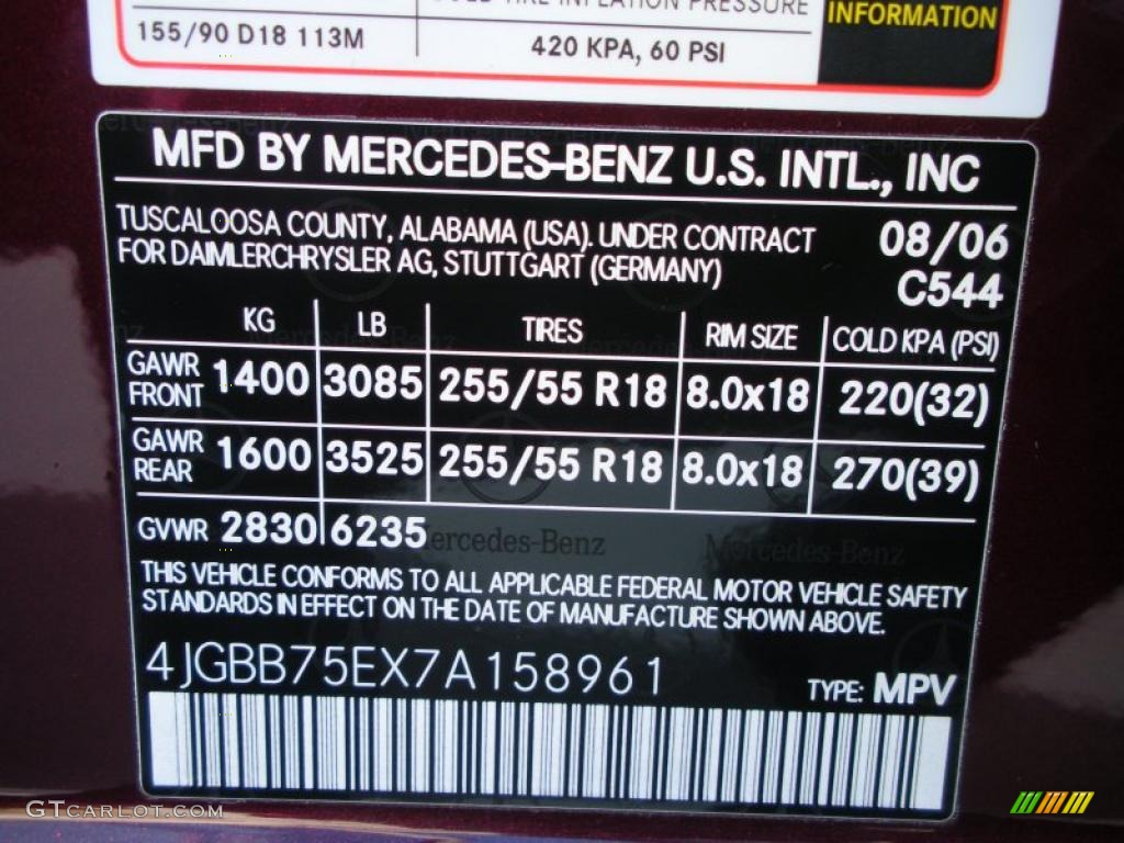 2007 Mercedes-Benz ML 500 4Matic Color Code Photos