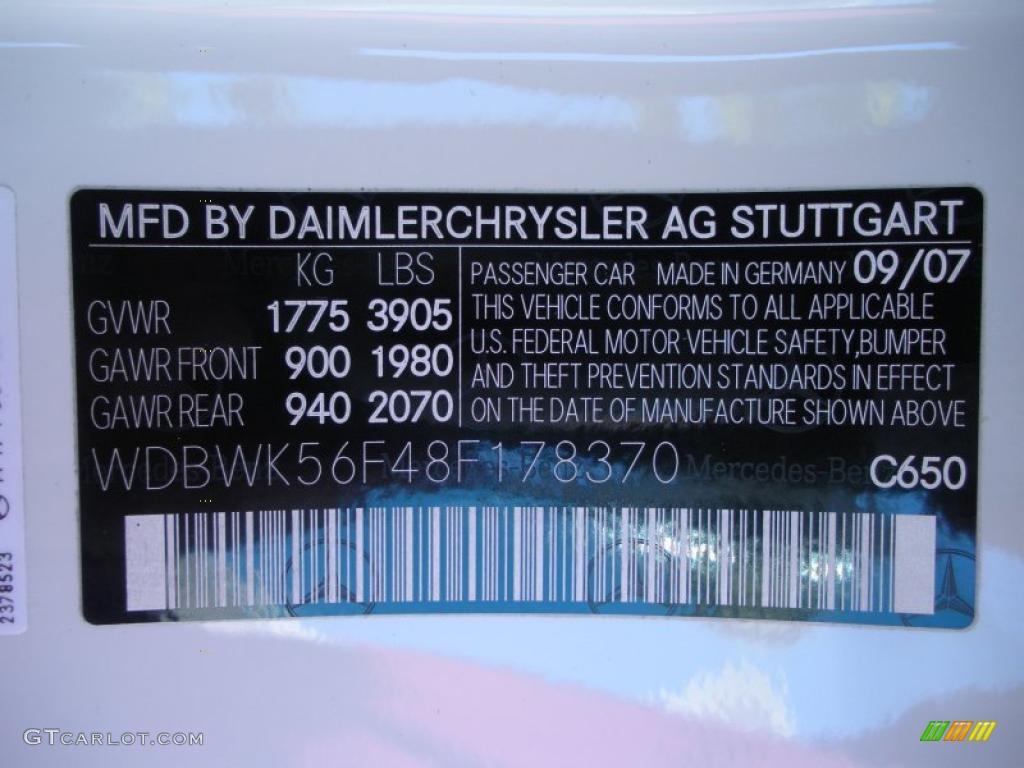 2008 Mercedes-Benz SLK 350 Roadster Color Code Photos