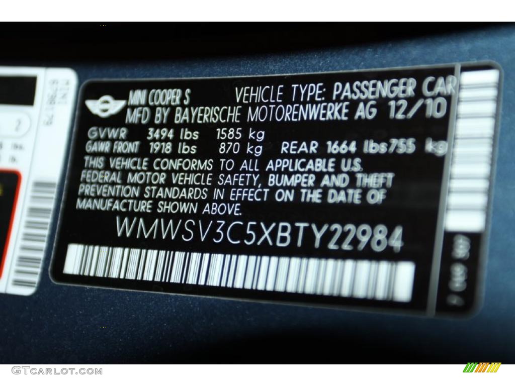 2011 Cooper S Hardtop - Horizon Blue Metallic / Carbon Black photo #9