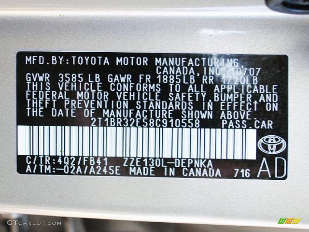 2008 Corolla Color Code 4Q2 for Desert Sand Mica Photo #42924416