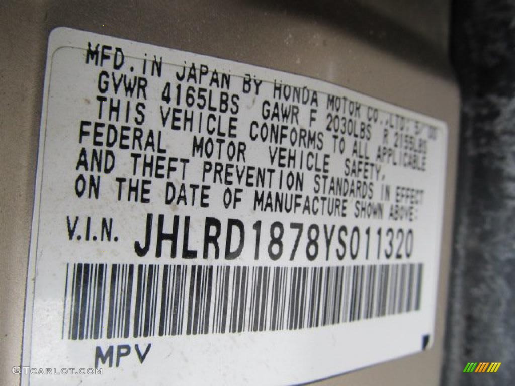 2000 Honda CR-V SE 4WD Info Tag Photos