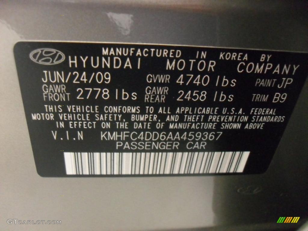 2010 Hyundai Azera GLS Color Code Photos