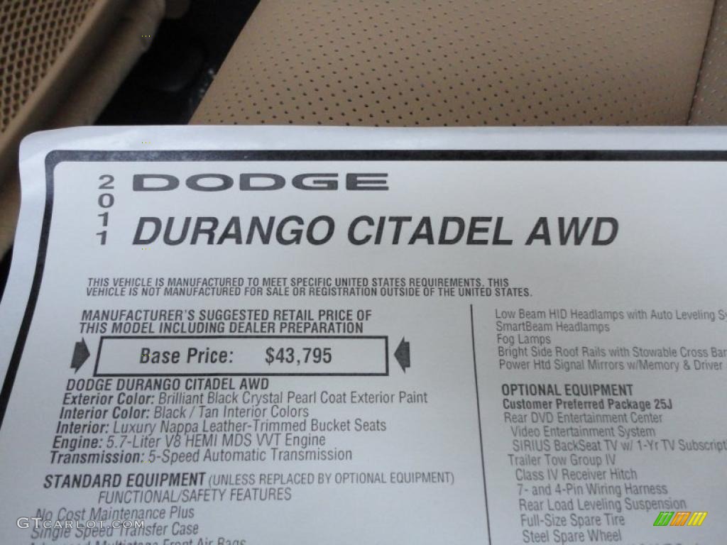2011 Dodge Durango Citadel 4x4 Window Sticker Photo #42951795