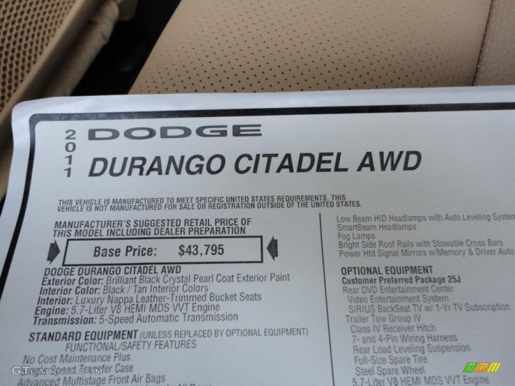 2011 Dodge Durango Citadel 4x4 Window Sticker Photo #42951811