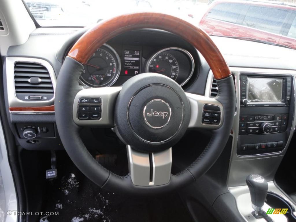 2011 Jeep Grand Cherokee Overland 4x4 Black Steering Wheel Photo #42952311
