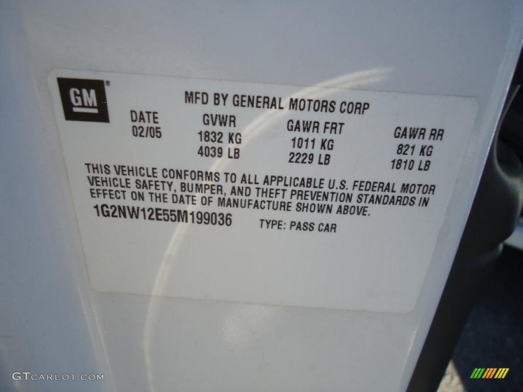 2005 Pontiac Grand Am GT Coupe Info Tag Photo #42956191