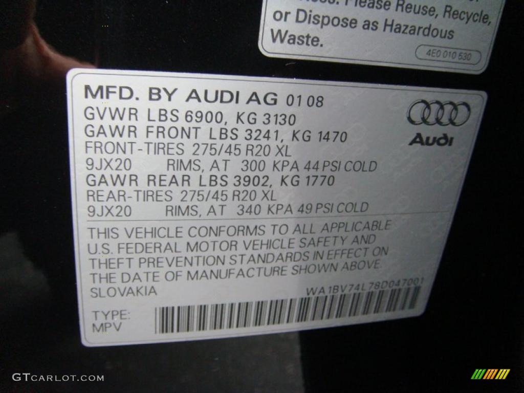2008 Audi Q7 4.2 Premium quattro Info Tag Photo #42961615