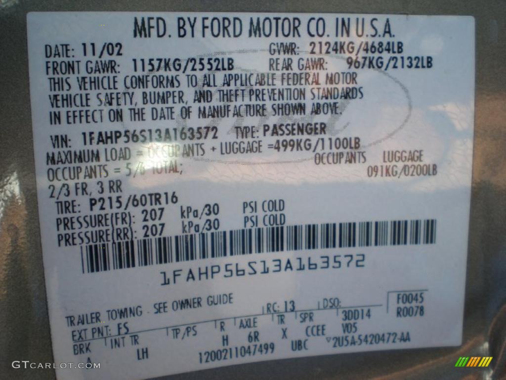 2003 Taurus Color Code FS for Spruce Green Metallic Photo #42964387