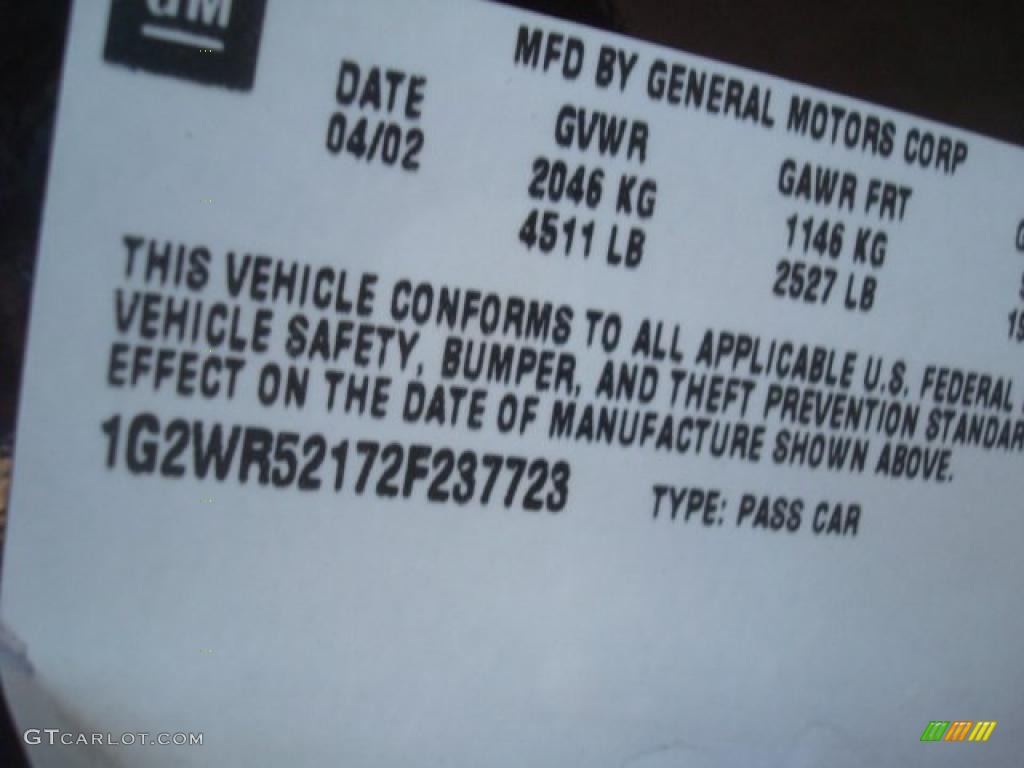 2002 Pontiac Grand Prix GTP Sedan Info Tag Photos