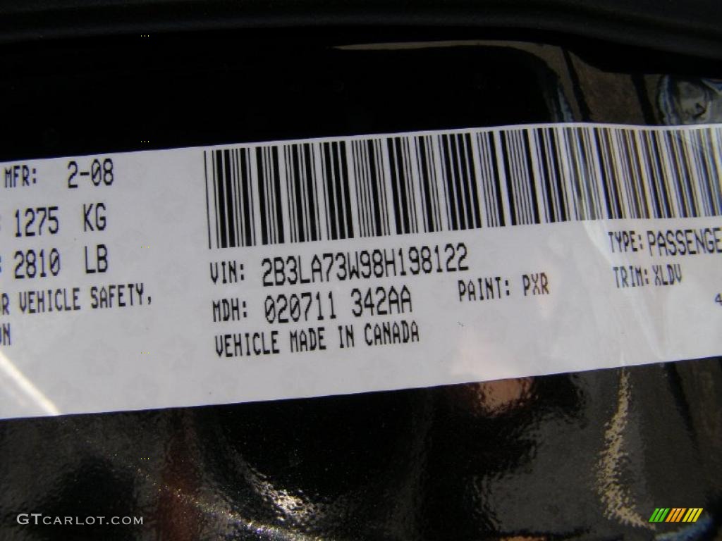 2008 Charger Color Code PXR for Brilliant Black Crystal Pearl Photo #42979797