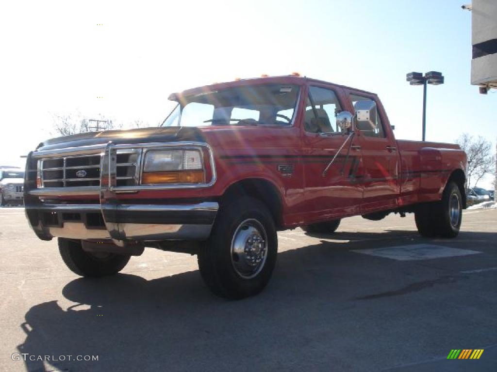 1995 F350 XLT Crew Cab 4x4 Dually - Ultra Red / Grey photo #7