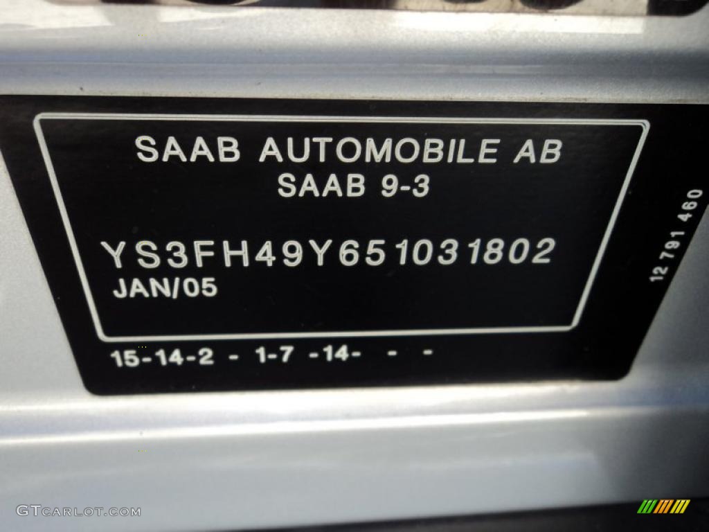 2005 Saab 9-3 Aero Sport Sedan Info Tag Photo #43003915