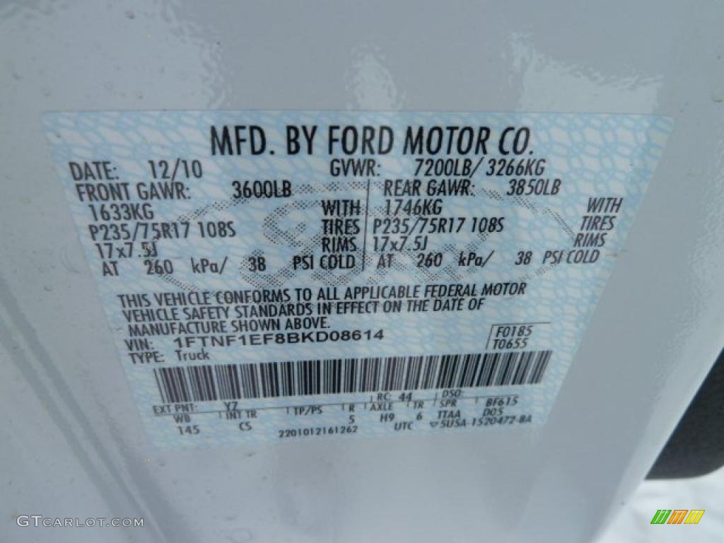 2011 F150 Color Code YZ for Oxford White Photo #43006473