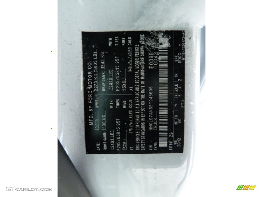 2011 Transit Connect Color Code Z2 for Frozen White Photo #43006942