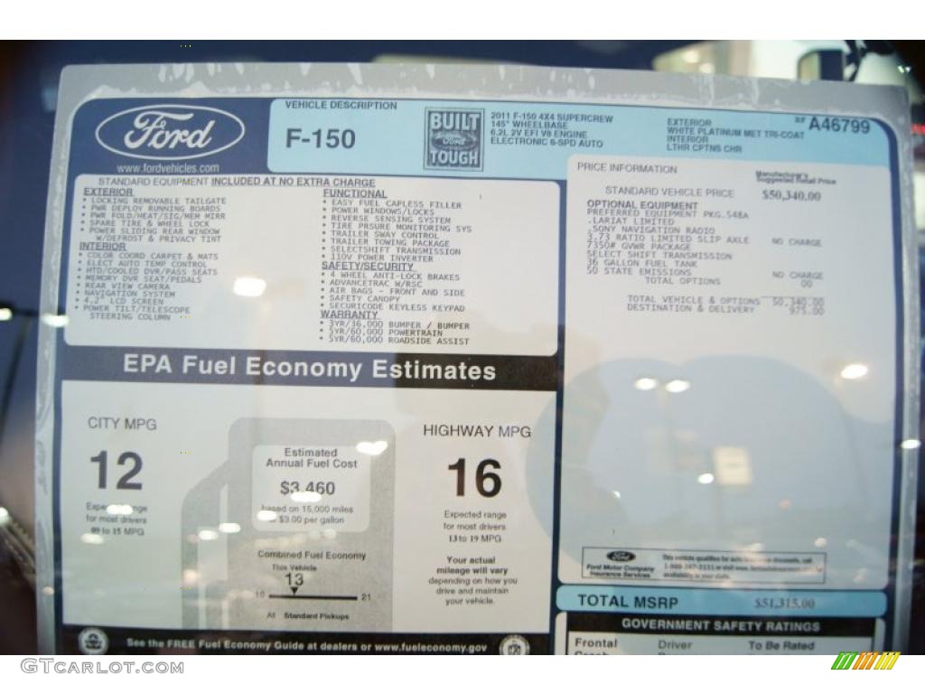 2011 Ford F150 Limited SuperCrew 4x4 Window Sticker Photo #43016919