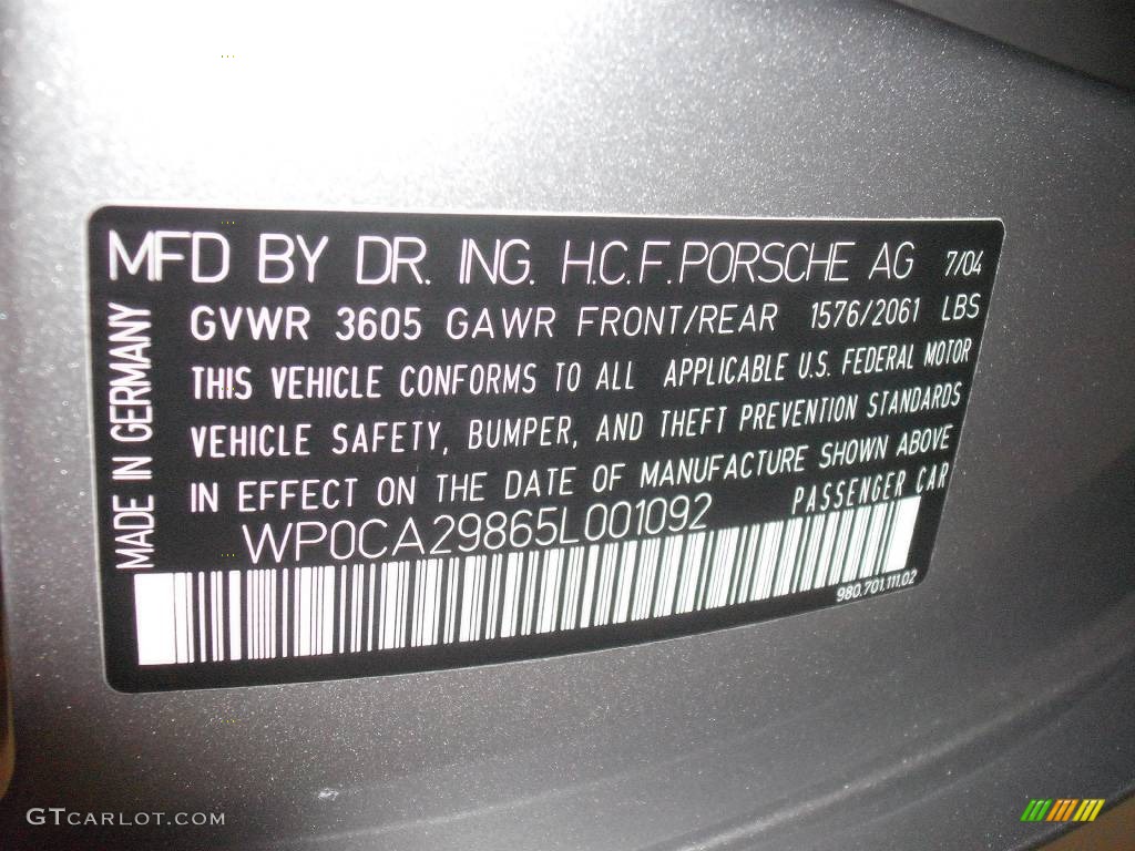 2005 Porsche Carrera GT Standard Carrera GT Model Info Tag Photo #430264