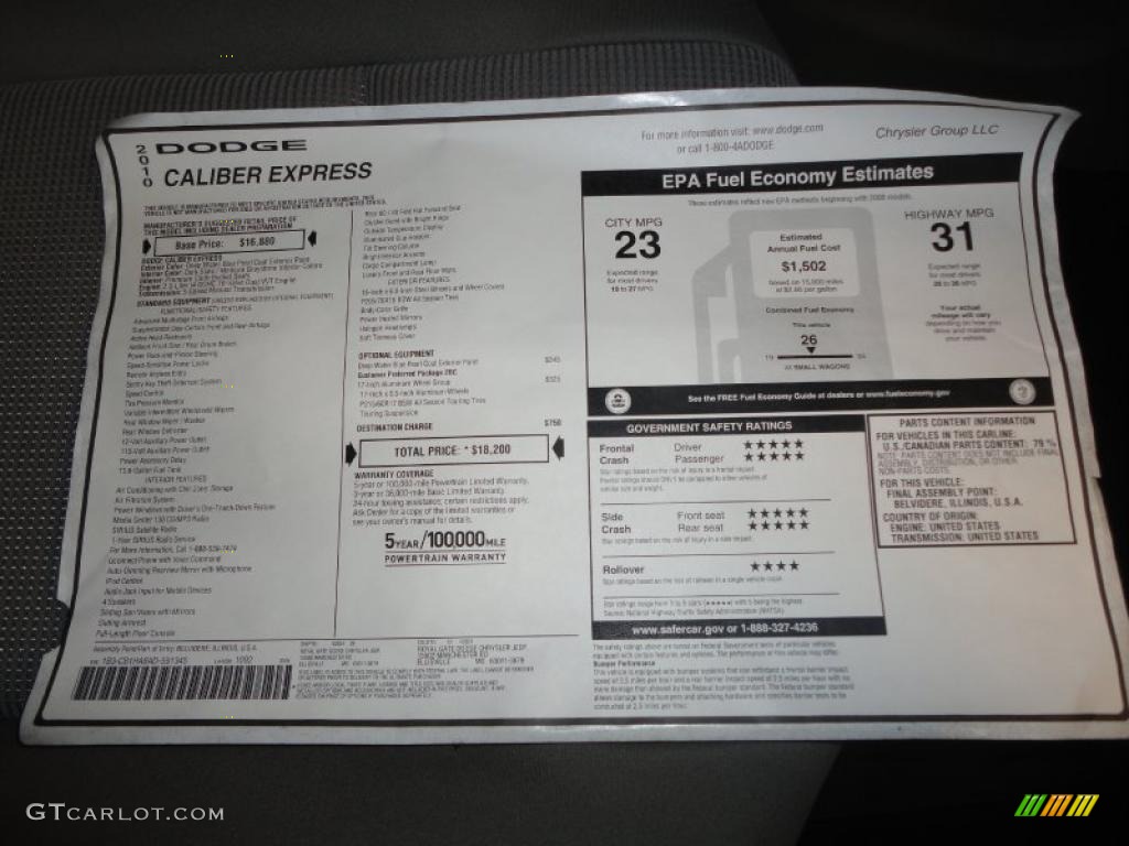 2010 Dodge Caliber Express Window Sticker Photos