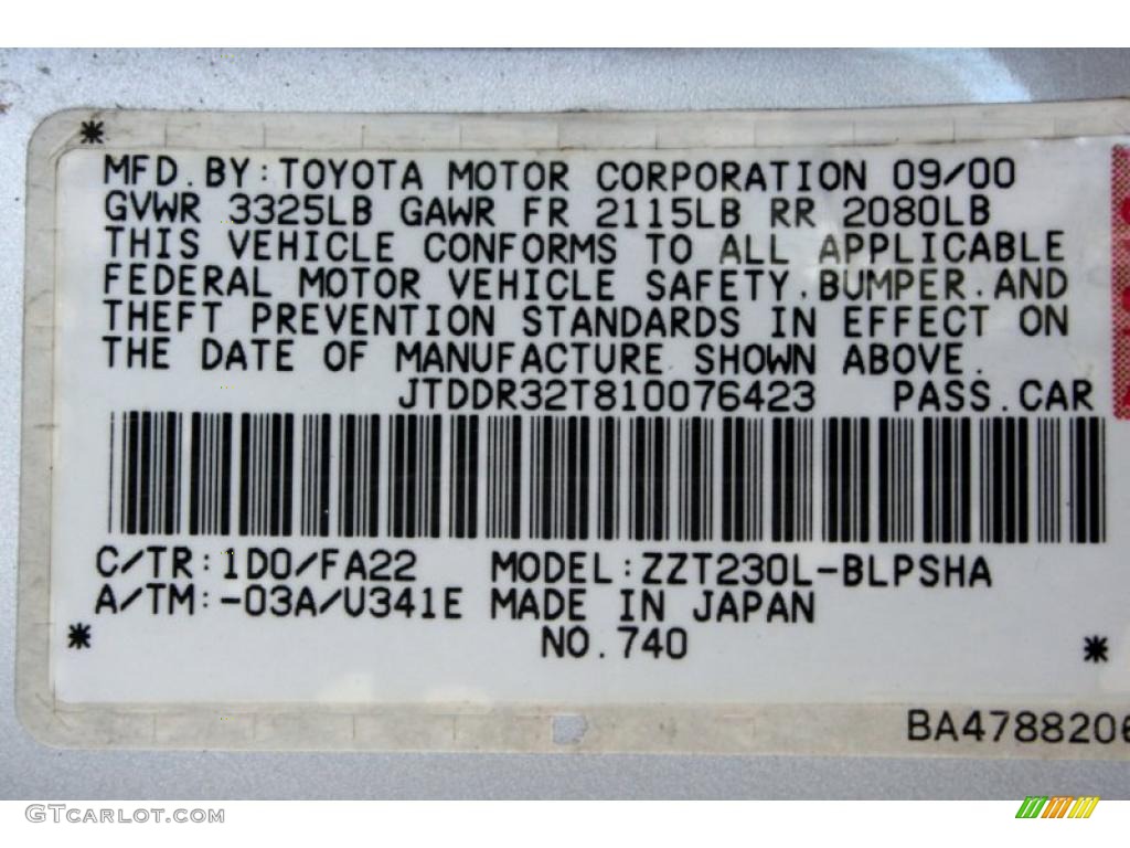 2001 Celica Color Code 1D0 for Liquid Silver Photo #43040867