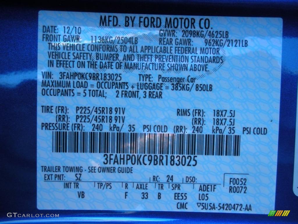 2011 Ford Mustang Color Chart