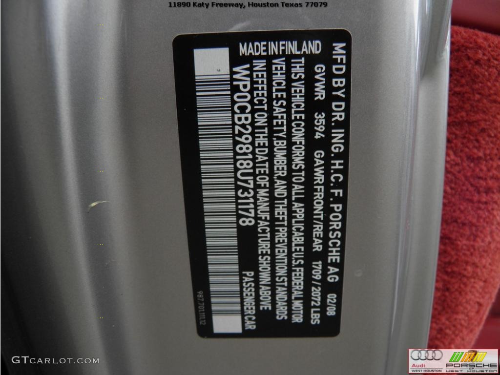 2008 Porsche Boxster RS 60 Spyder Info Tag Photo #43069573