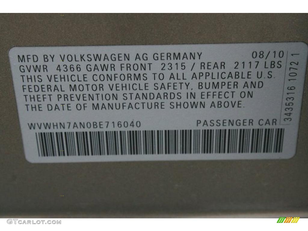 2011 Volkswagen CC Lux Info Tag Photo #43078275