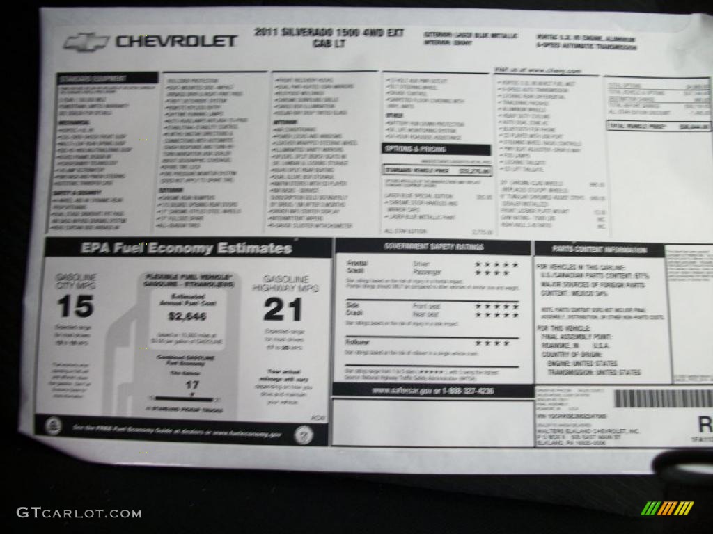 2011 Chevrolet Silverado 1500 LT Extended Cab 4x4 Window Sticker Photo #43084327