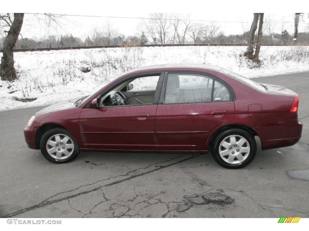 2002 Civic EX Sedan - Radiant Ruby Red Pearl / Beige photo #9