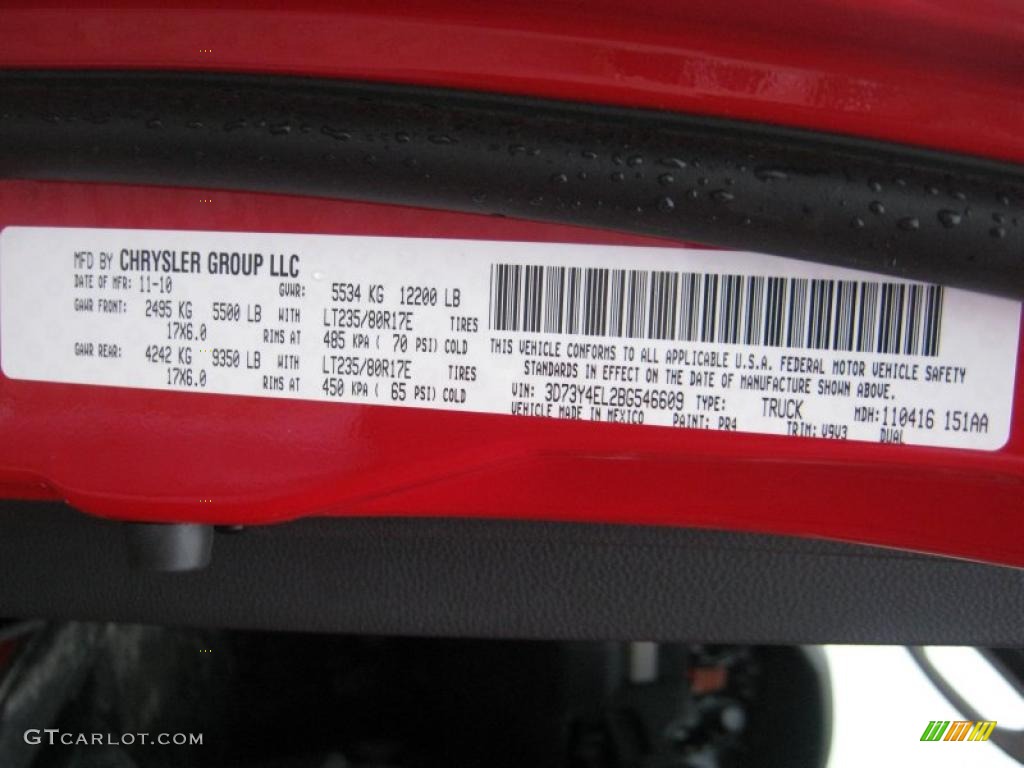 2011 Ram 3500 HD Color Code PR4 for Flame Red Photo #43114117