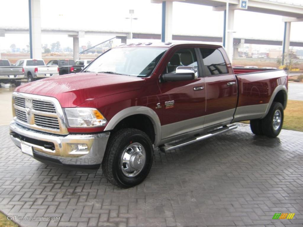 2011 Ram 3500 HD Laramie Crew Cab 4x4 Dually - Deep Cherry Red Crystal Pearl / Light Pebble Beige/Bark Brown photo #1